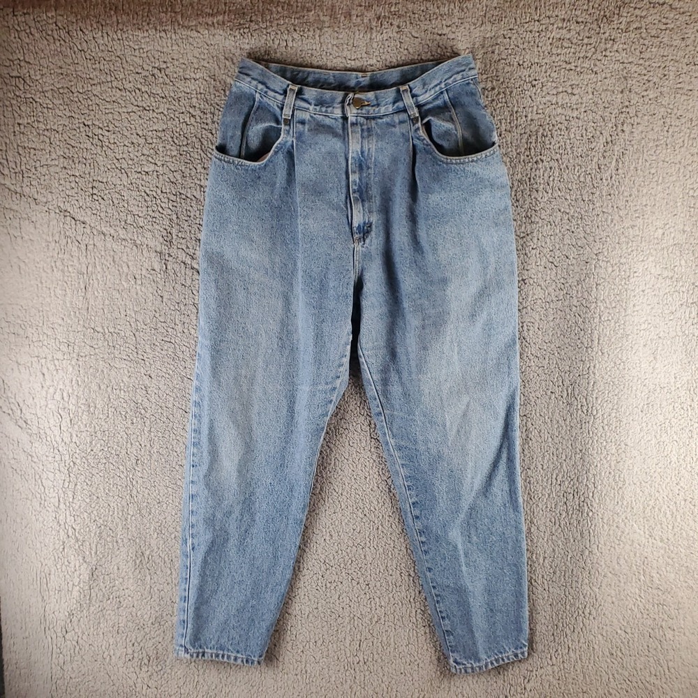 Vtg LL Bean Mom Jeans Women 16 Blue High Waist Pleated Tapered Denim Made in USA